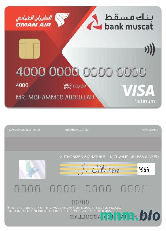 Oman Muscat Bank visa platyna credit karta przykład w formacie PSD